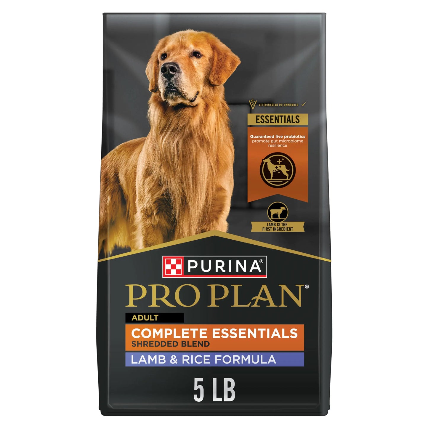 Purina Pro Plan Complete Essentials Shredded Blend Lamb and Rice High Protein Dog Food with Probiotics for Dogs - 5 lb. Bag