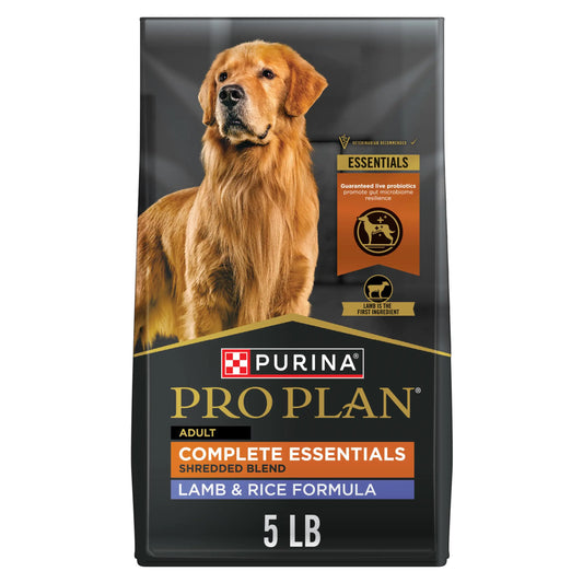 Purina Pro Plan Complete Essentials Shredded Blend Lamb and Rice High Protein Dog Food with Probiotics for Dogs - 5 lb. Bag